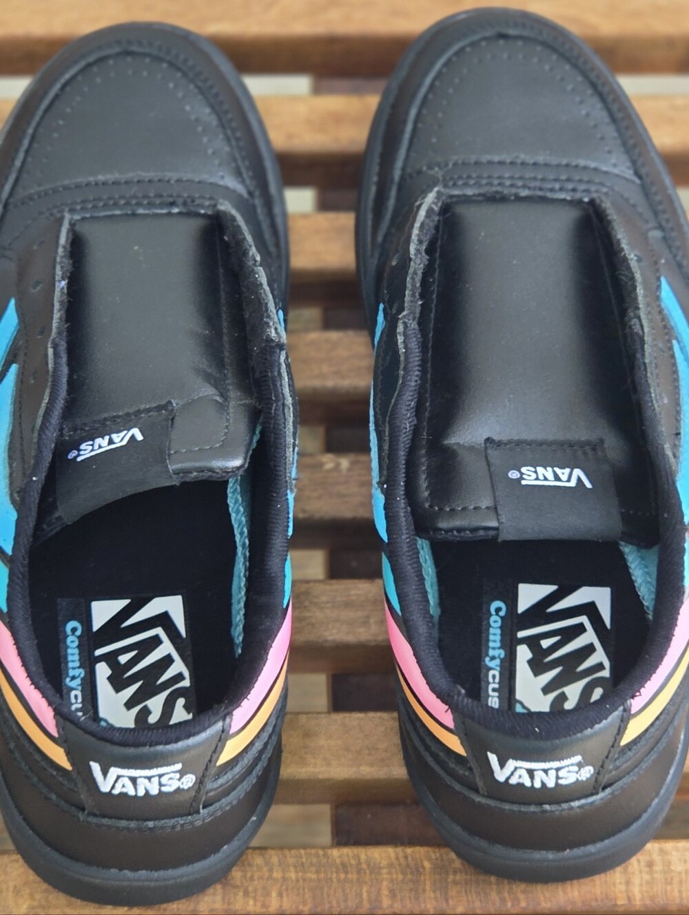 Vans Lowland CC Fader Retro Skate Shoes Black Neon Multi Leather Womens 6.5